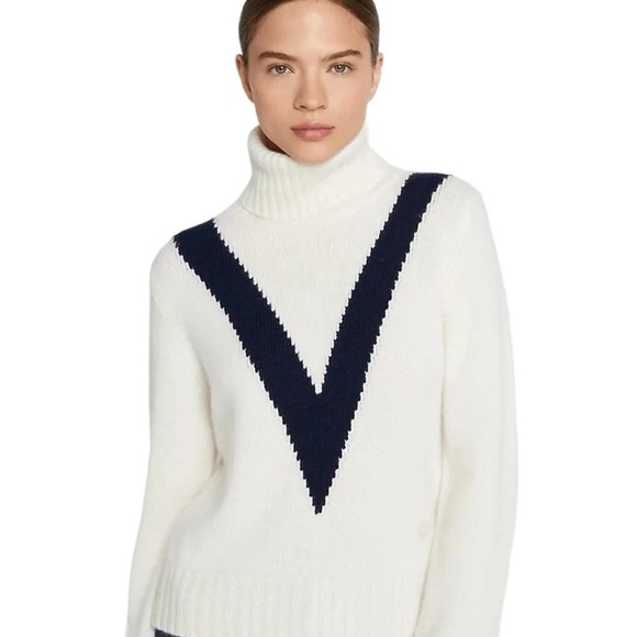 Tory Burch Sweaters - Tory Burch Tory Sport Cashmere Chevron Turtleneck - Ivory/Navy